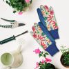 Floral Gardening Gloves for Women, Medium 9" Long, 6 Pairs of Dark Blue Women's Gardening Gloves with Knit Wrist, Bright Print