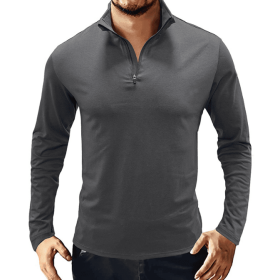 Men's Casual Polo Shirts 1/4 Zip Long Sleeve Shirt Outdoor Stand Up Collar Slim Fit Shirts (Color: brown, size: medium)